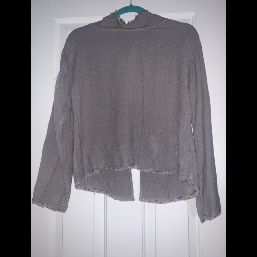 Relaxed Fit Gray Mock Neck Blouse